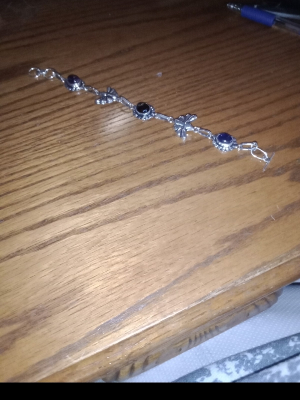 Silver Floral Link Bracelet with Purple Gem Accents